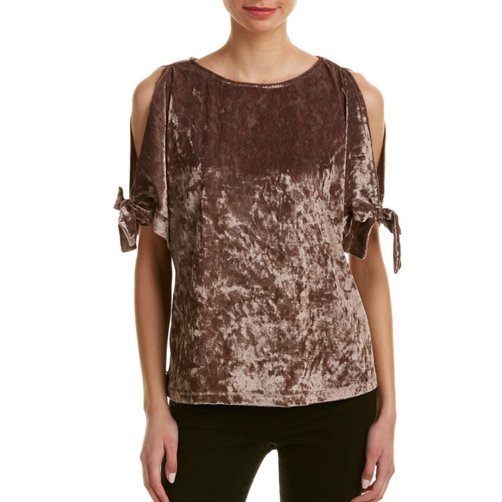 NEW Tart cold shoulder velvet blouse size L taupe